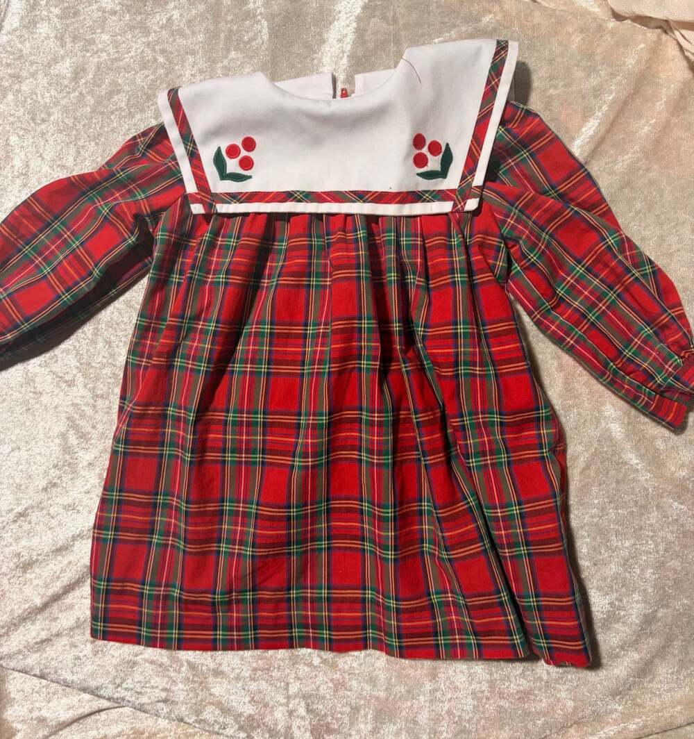 Vintage Melissa Jackson Christmas Dress 24M Red Plaid Made USA Holiday